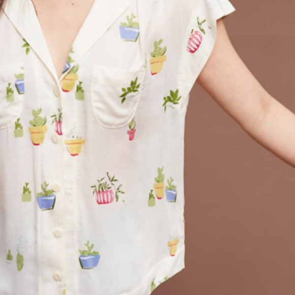 Anthro Maeve Cactus Plant Raffine Blouse H10785 - Picture 4 of 12